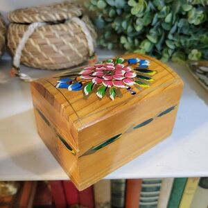 Beautiful Hand Painted Wooden Trinket Box Colorful Floral Folk Art Gift Jewelry